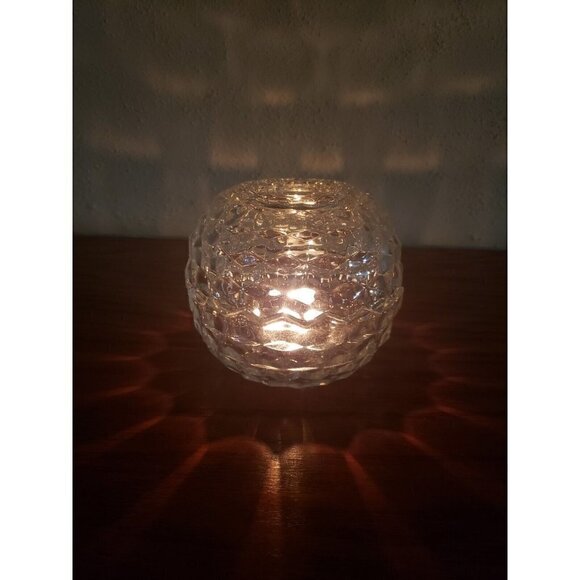 Fostoria Fairy Lamp Light Round Candle Holder Cubist Design MCM - Picture 1 of 4